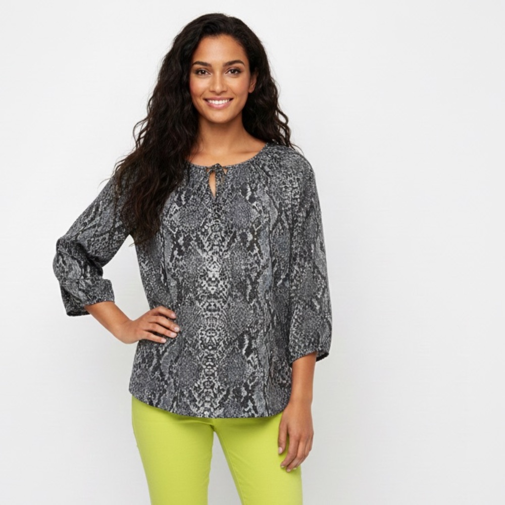 LOFT Women's Gray Snake Print Blouse